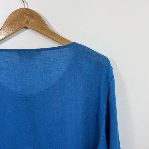 FLAX Tunic Blouse Top Large Linen Cotton Button Up Lagenlook Bright Blue Coastal - Picture 4 of 11